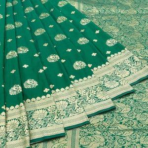 Green Floral Zari Woven Art Silk Saree - Peachmode