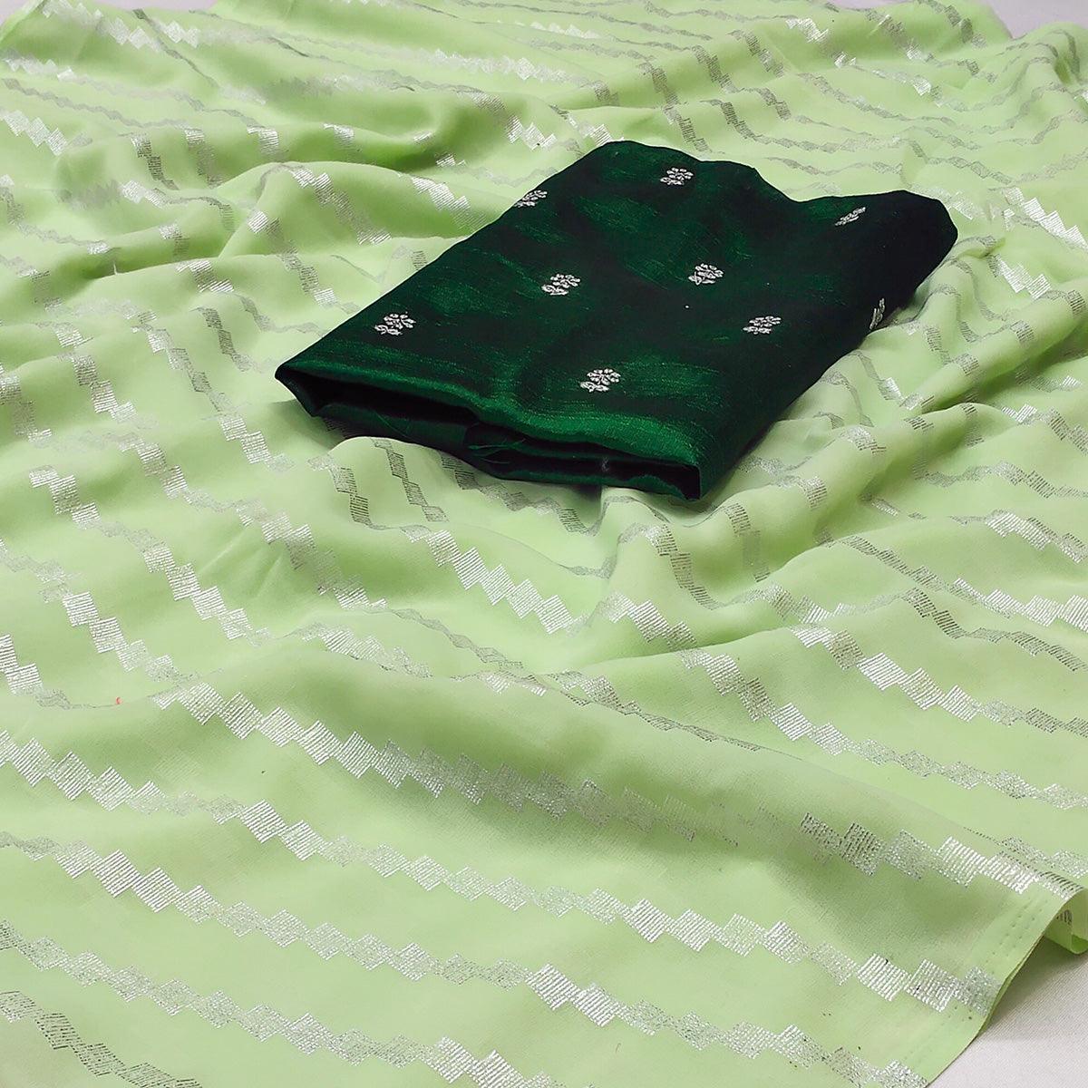 Green Foil Printed Georgette Saree - Peachmode