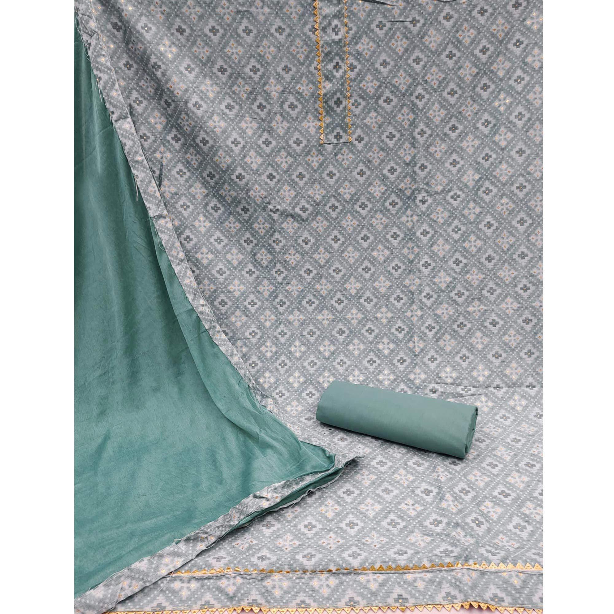 Green Foil Printed Rayon Dress Material - Peachmode