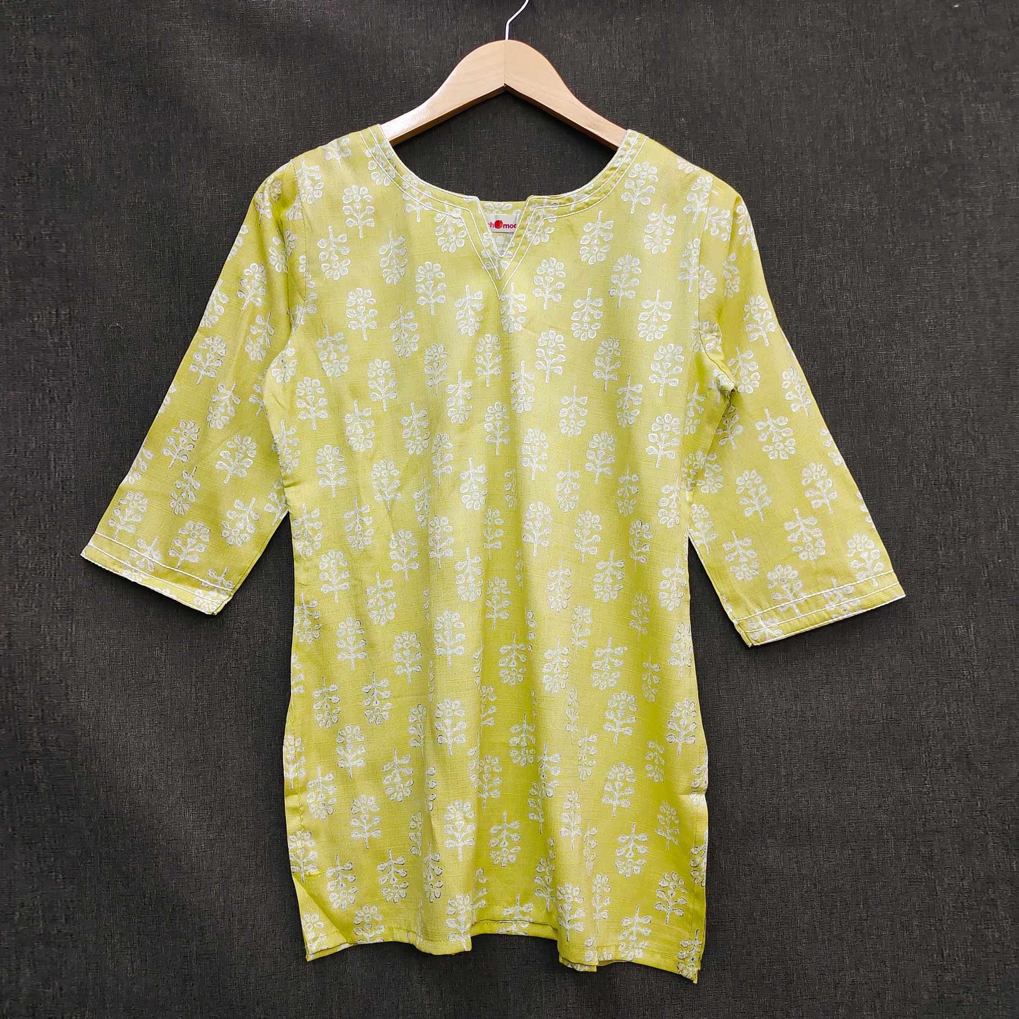 Green Foil Printed Rayon Top - Peachmode