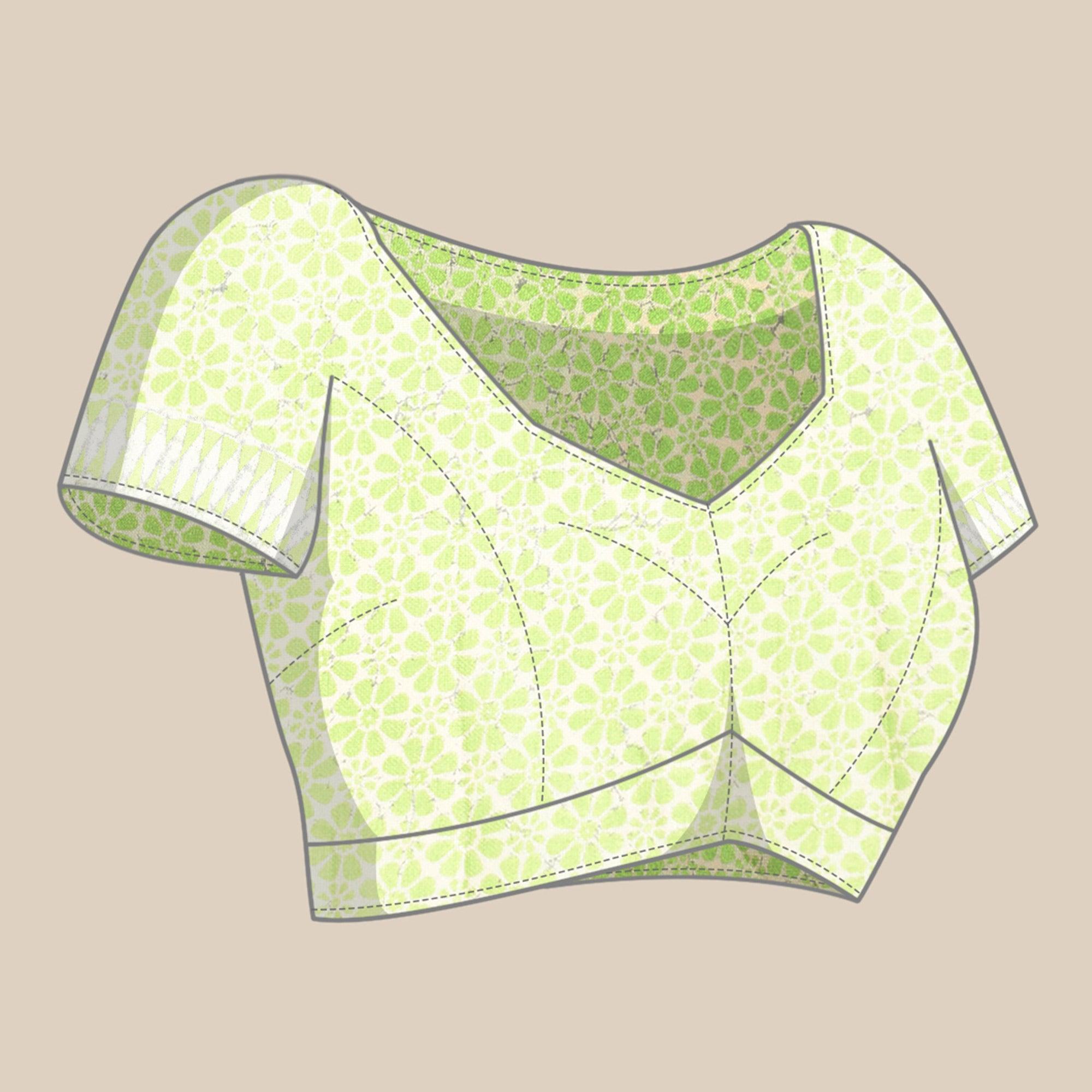 Green Geometric Printed Cotton Silk Saree - Peachmode