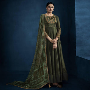 Green Heavy Work Georgette Partywear Suit - Peachmode