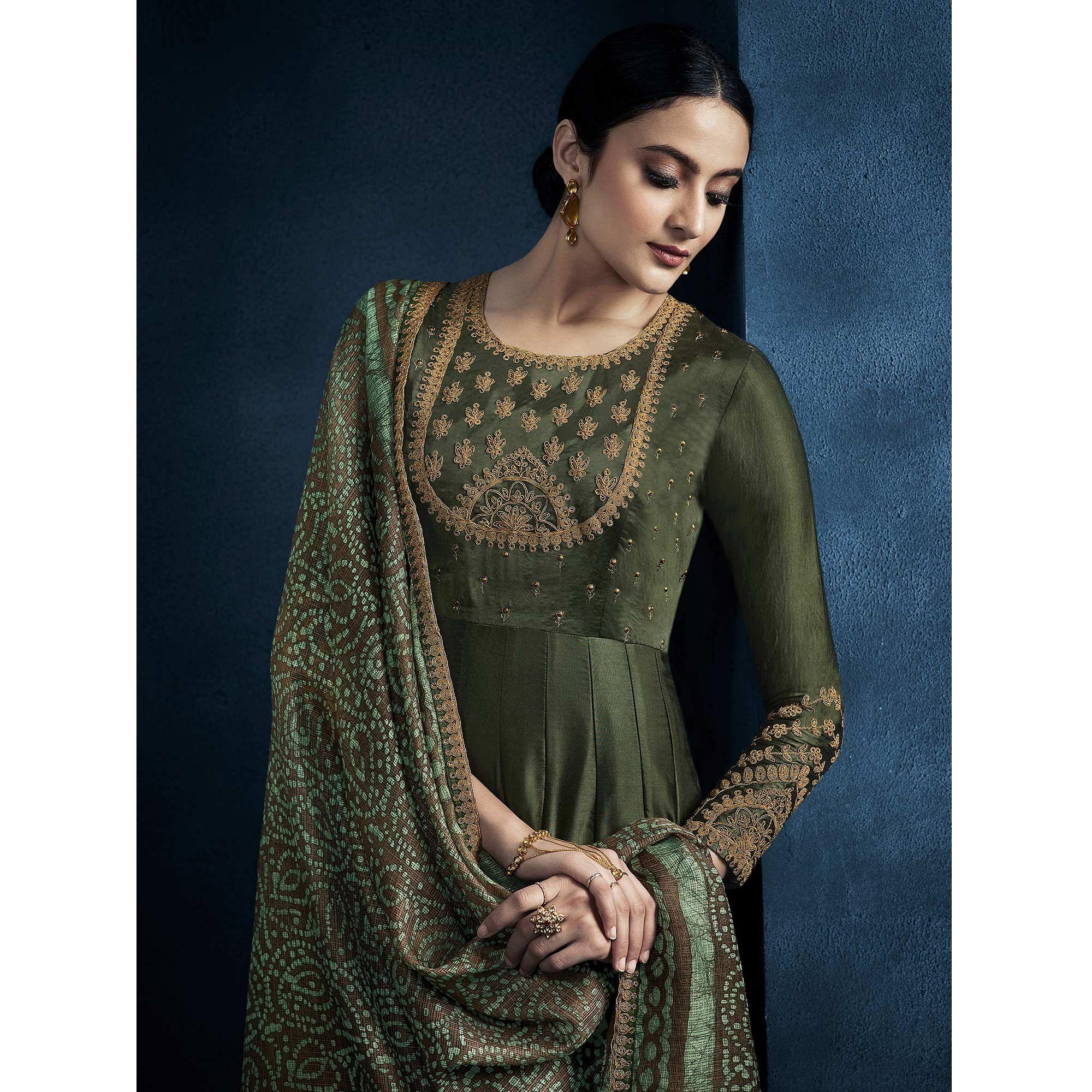 Green Heavy Work Georgette Partywear Suit - Peachmode