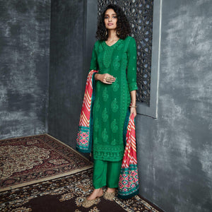 Green Lakhnavi Embroidery Georgette Kurti Pant Set - Peachmode