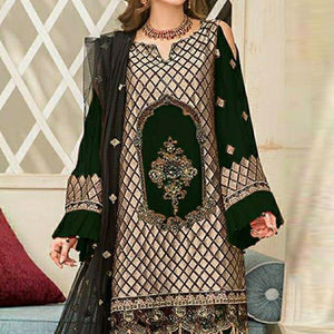 Green Party Wear Embroidered Georgette Pakistani Suit - Peachmode
