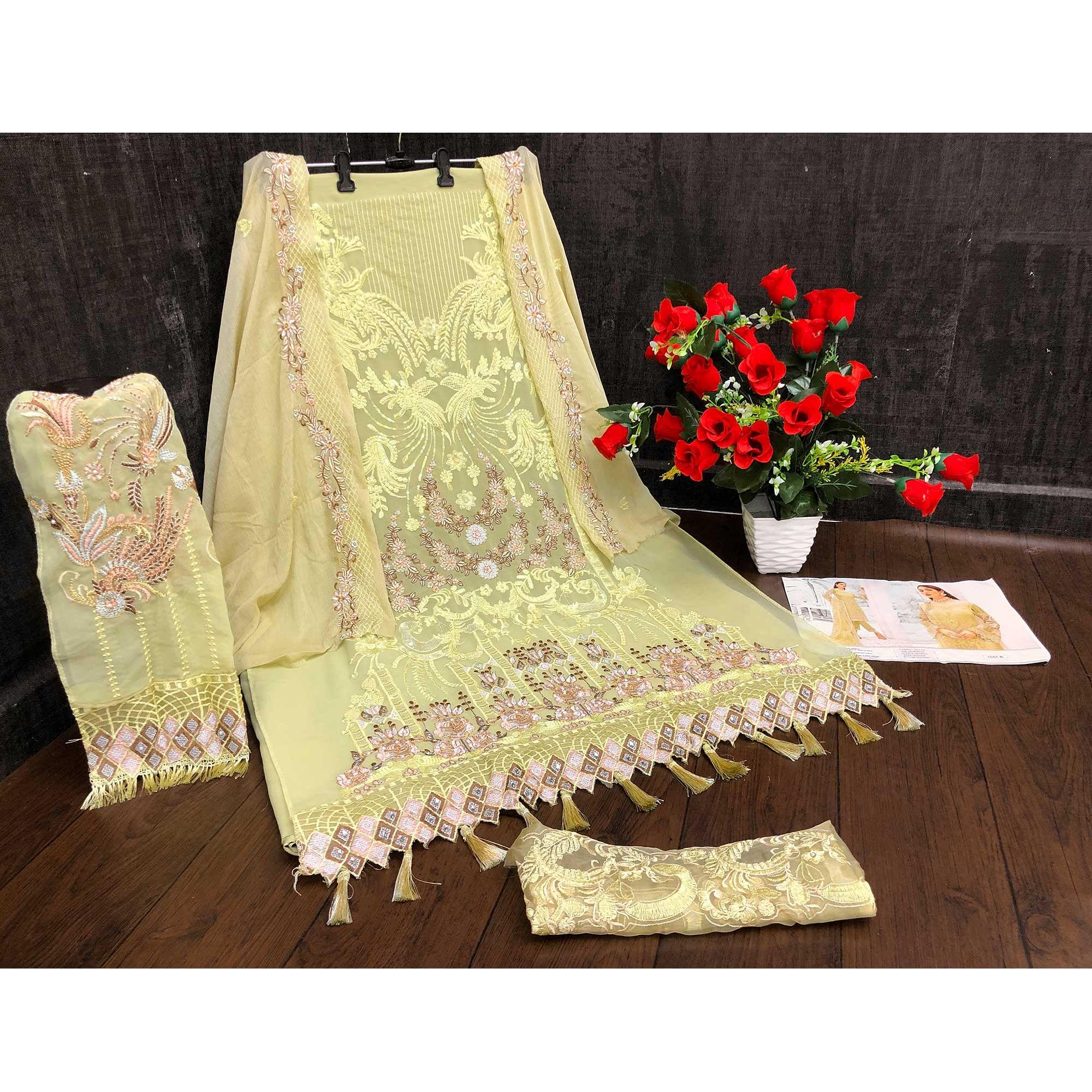 Green Party Wear Floral Embroidered Georgette Straight Salwar Suit - Peachmode