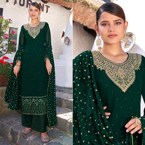 Green Party Wear Heavy Embroidered Georgette Suit - Peachmode