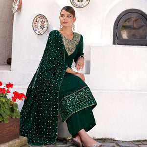 Green Party Wear Heavy Embroidered Georgette Suit - Peachmode