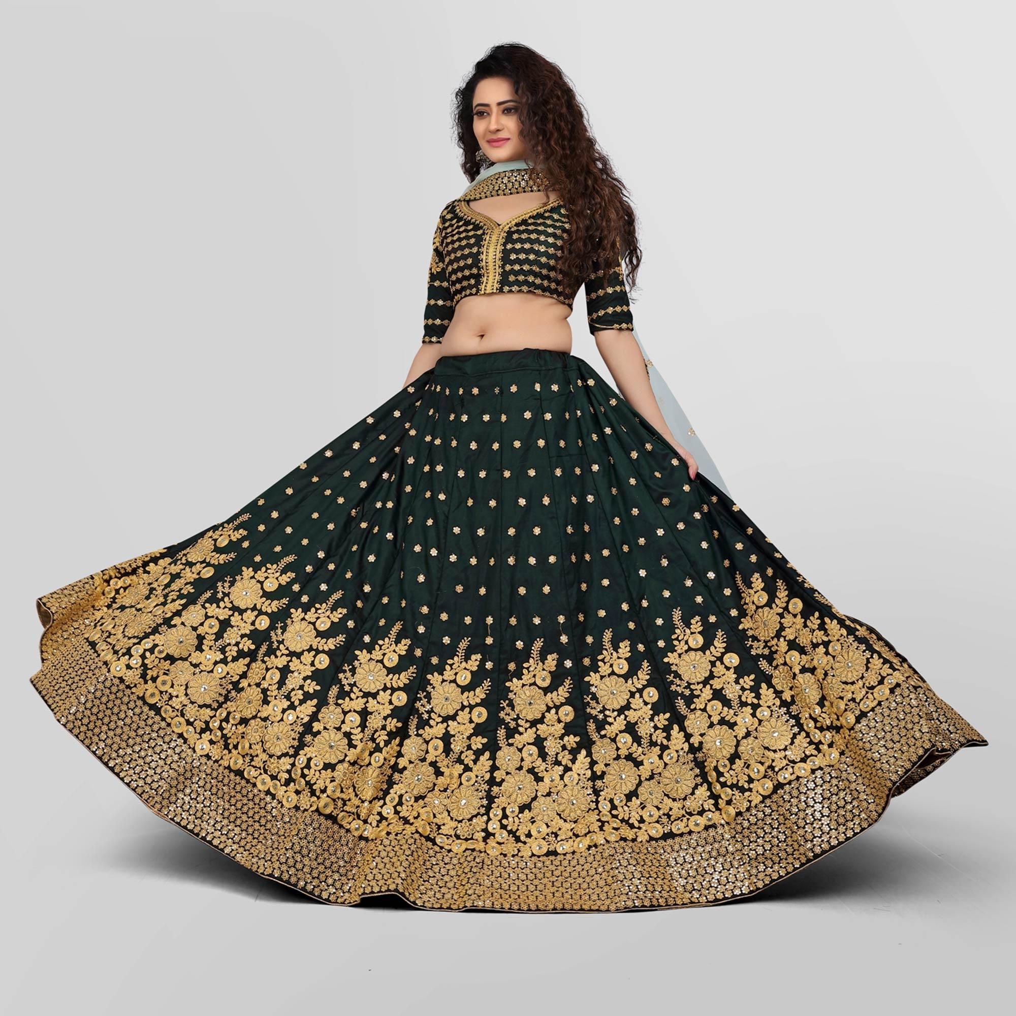 Green Party Wear Sequence Embroidered Tapetta Lehenga Choli - Peachmode