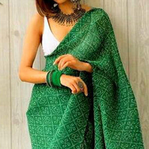 Green Partywear Bandhani Printed Georgette Saree - Peachmode