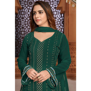 Green Partywear Designer Embroidered Heavy Faux Georgette Palazzo Suit - Peachmode