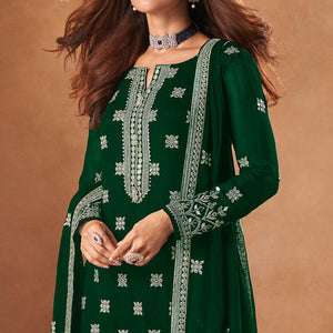 Green Partywear Designer Floral Embroidered Georgette Palazzo Suit - Peachmode