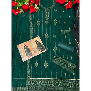 Green Partywear Embroidered & Sequence Work Faux Georgette Salwar Suit - Peachmode