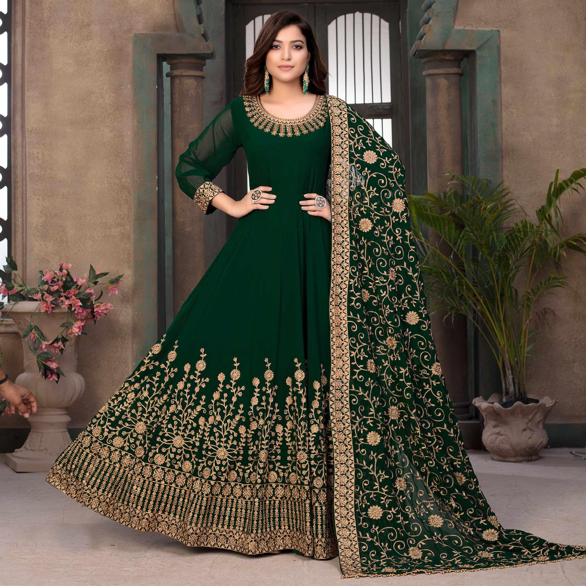 Anarkali Gown With Peachmode Party Wear Gowns Green Partywear