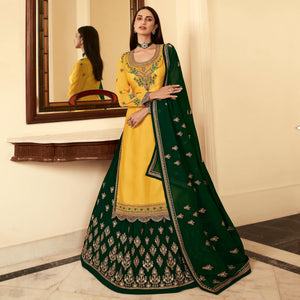 Green Partywear Embroidered Heavy Faux Georgette Lehenga Choli - Peachmode