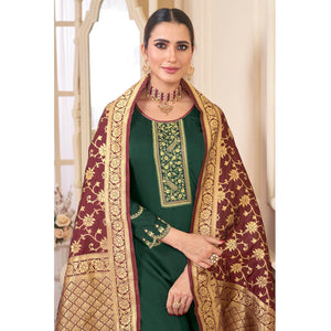 Green Partywear Embroidered Rayon Palazzo Suit - Peachmode