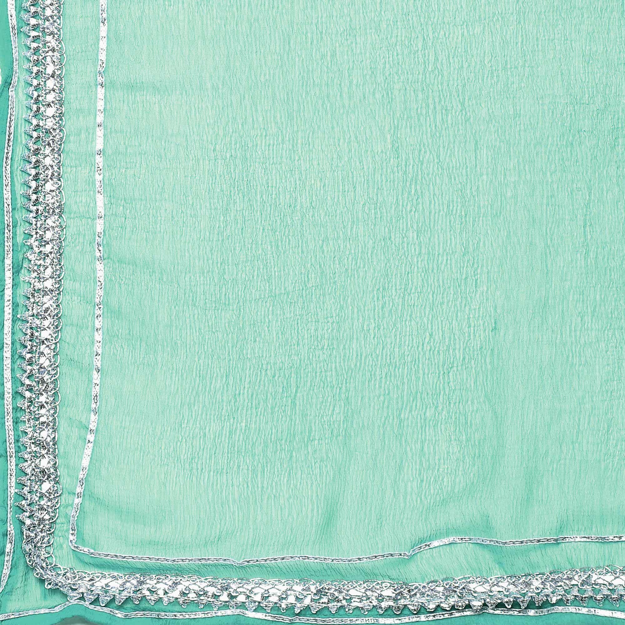 Green Partywear Printed Cotton Silk Sharara Suit - Peachmode