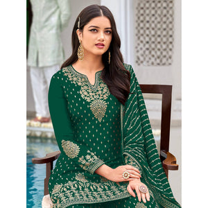Green Partywear Sequence & Embroidered Faux Georgette Salwar Suit - Peachmode