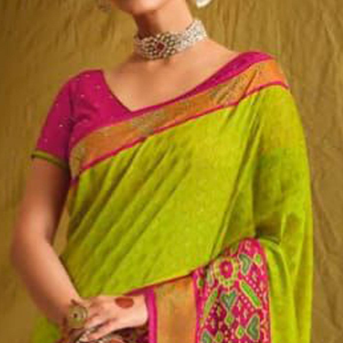 Green Partywear Weaving Resham Work Brasso Saree - Peachmode
