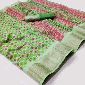 Green Patola Printed Dola Silk Saree - Peachmode