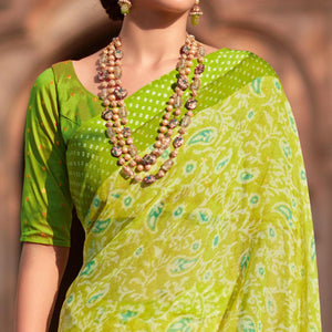 Green Printed Chiffon Saree - Peachmode