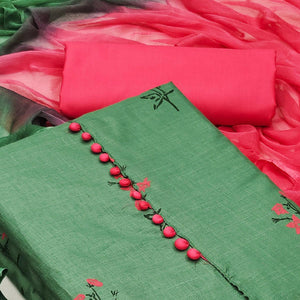 Green Printed Cotton Dress Material - Peachmode