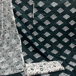 Green Printed Cotton Dress Material - Peachmode