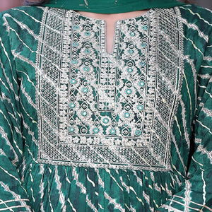 Green Printed-Embroidered Rayon Sharara Suit - Peachmode