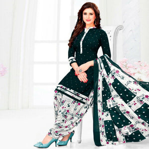 Green  Printed Leon Patiala Dress Material - Peachmode