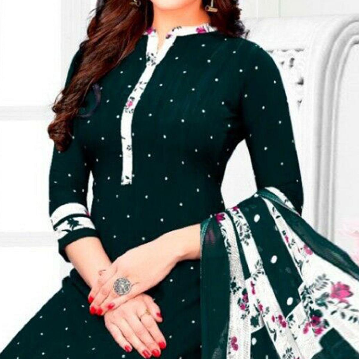 Green  Printed Leon Patiala Dress Material - Peachmode