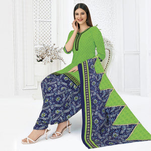 Green Printed Pure Cotton Stitched Patiala Suit - Peachmode