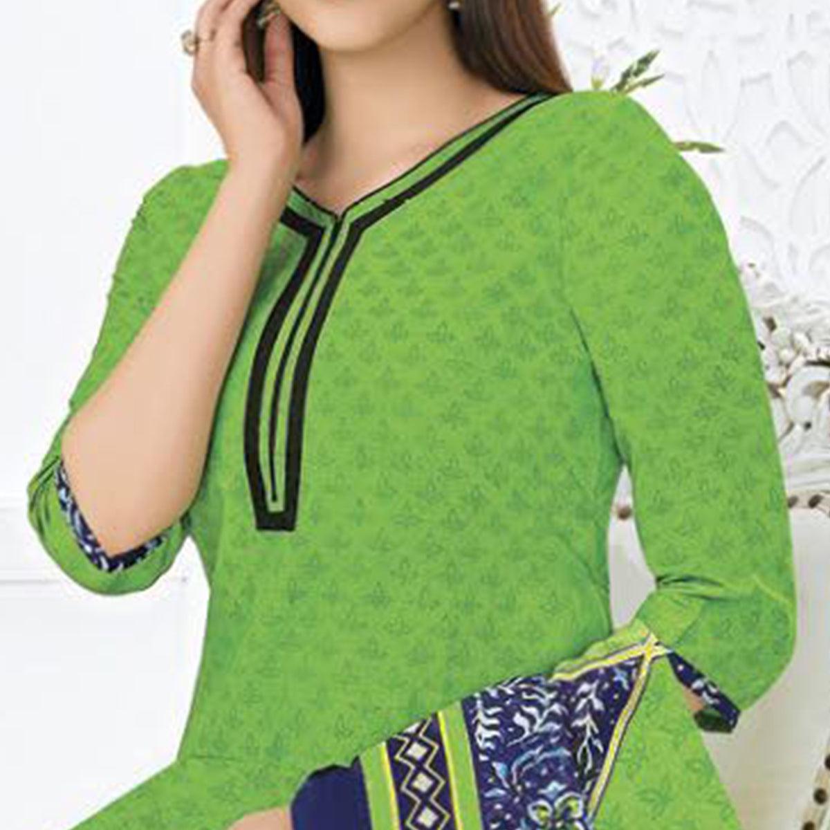 Green Printed Pure Cotton Stitched Patiala Suit - Peachmode