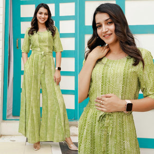 Green Printed Rayon Jumpsuit - Peachmode