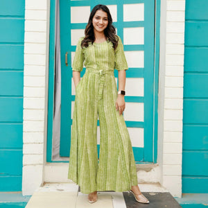 Green Printed Rayon Jumpsuit - Peachmode