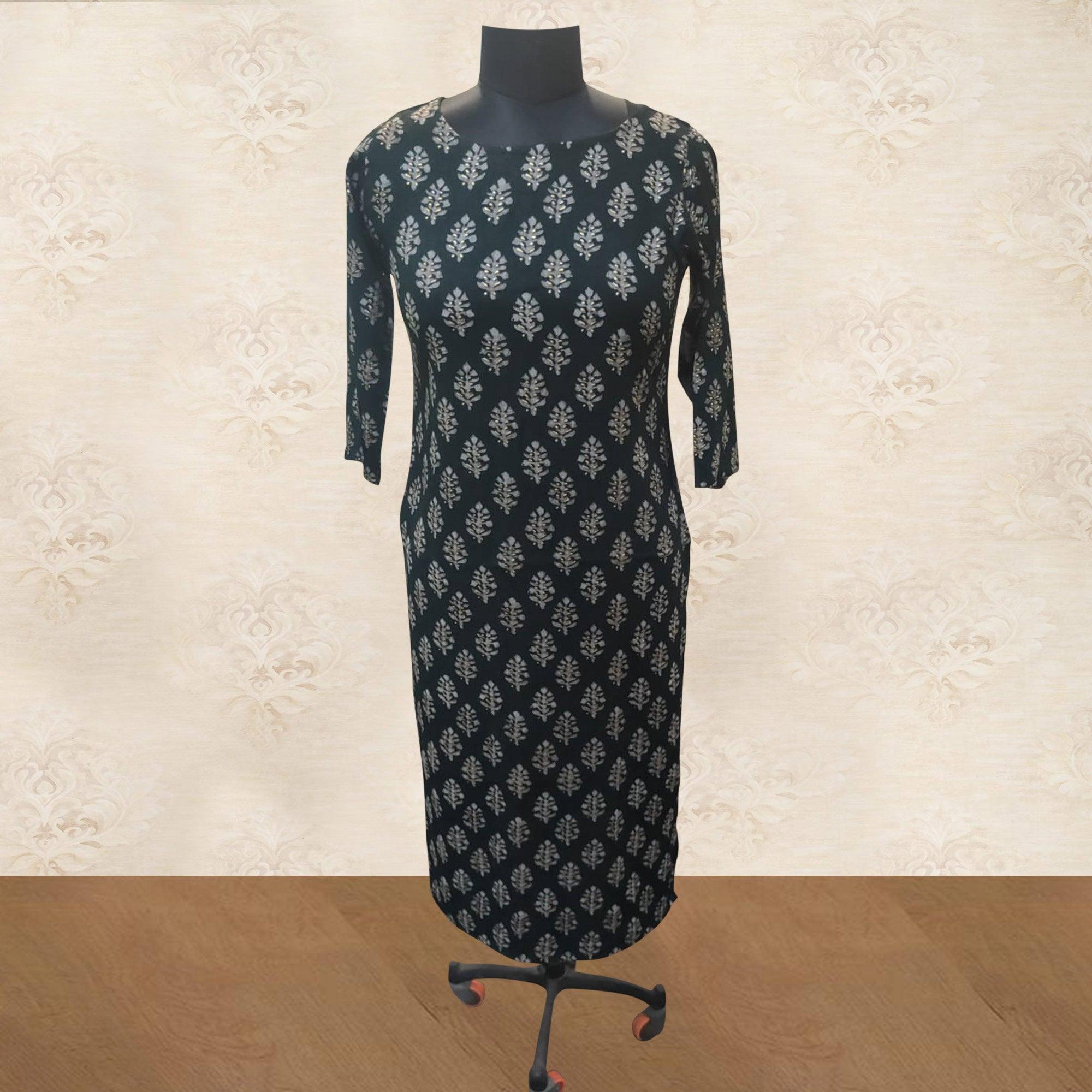 Green Printed Rayon Kurti - Peachmode