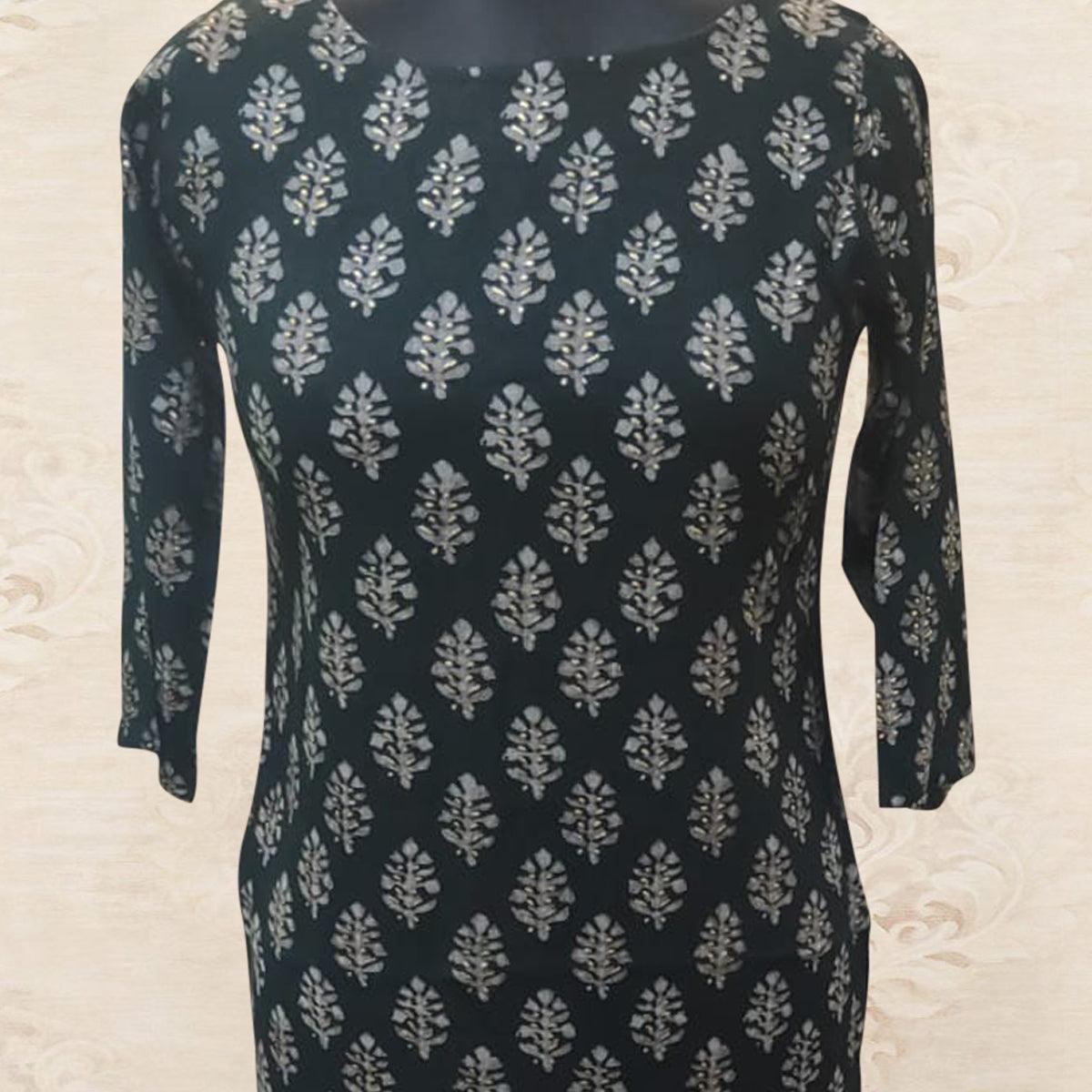 Green Printed Rayon Kurti - Peachmode