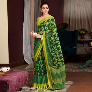Green Printed With Swarovski Work Georgette Saree - Peachmode