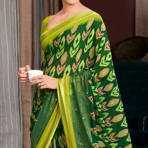Green Printed With Swarovski Work Georgette Saree - Peachmode