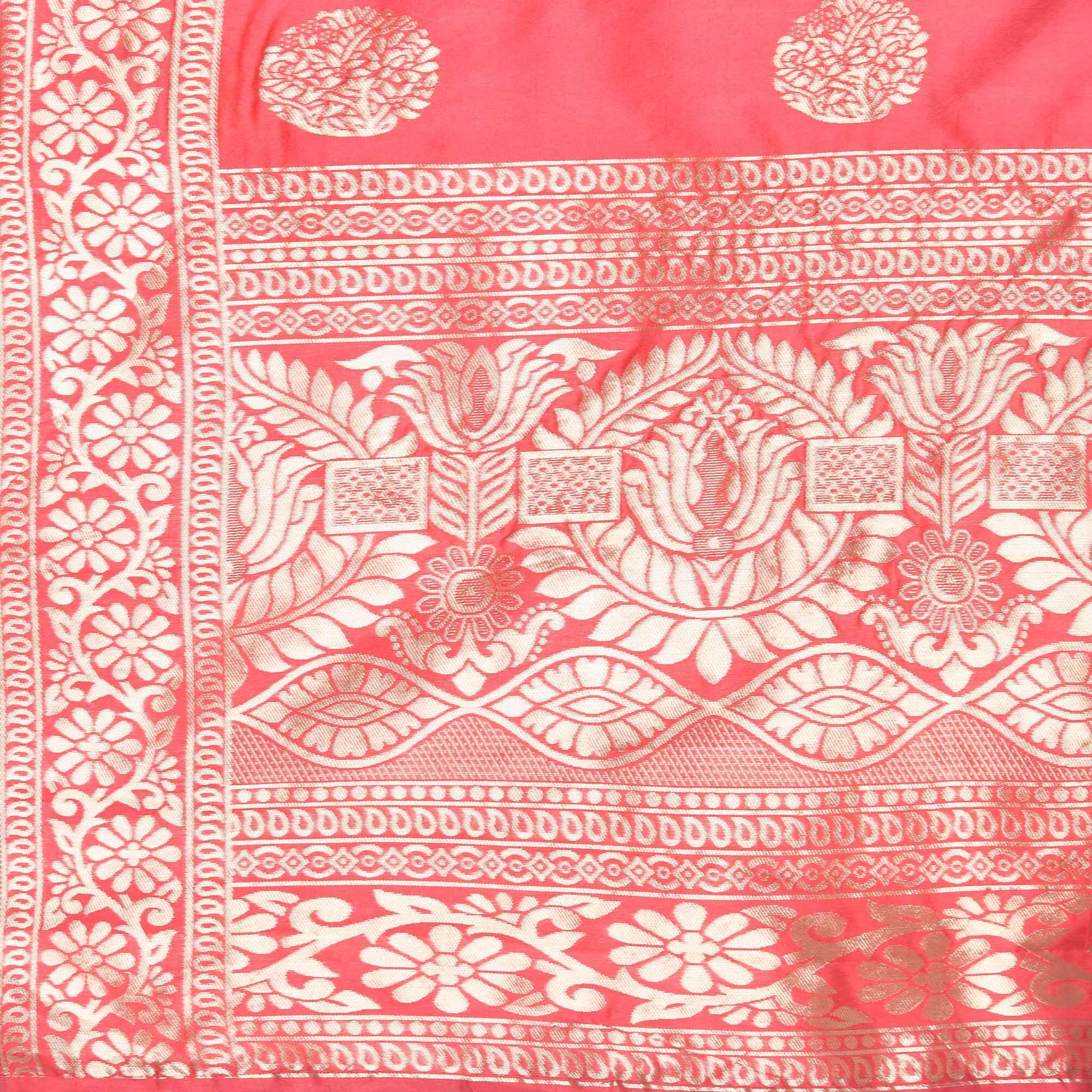 Green-Red Festive Wear Floral Woven Jacquard Lehenga Choli - Peachmode