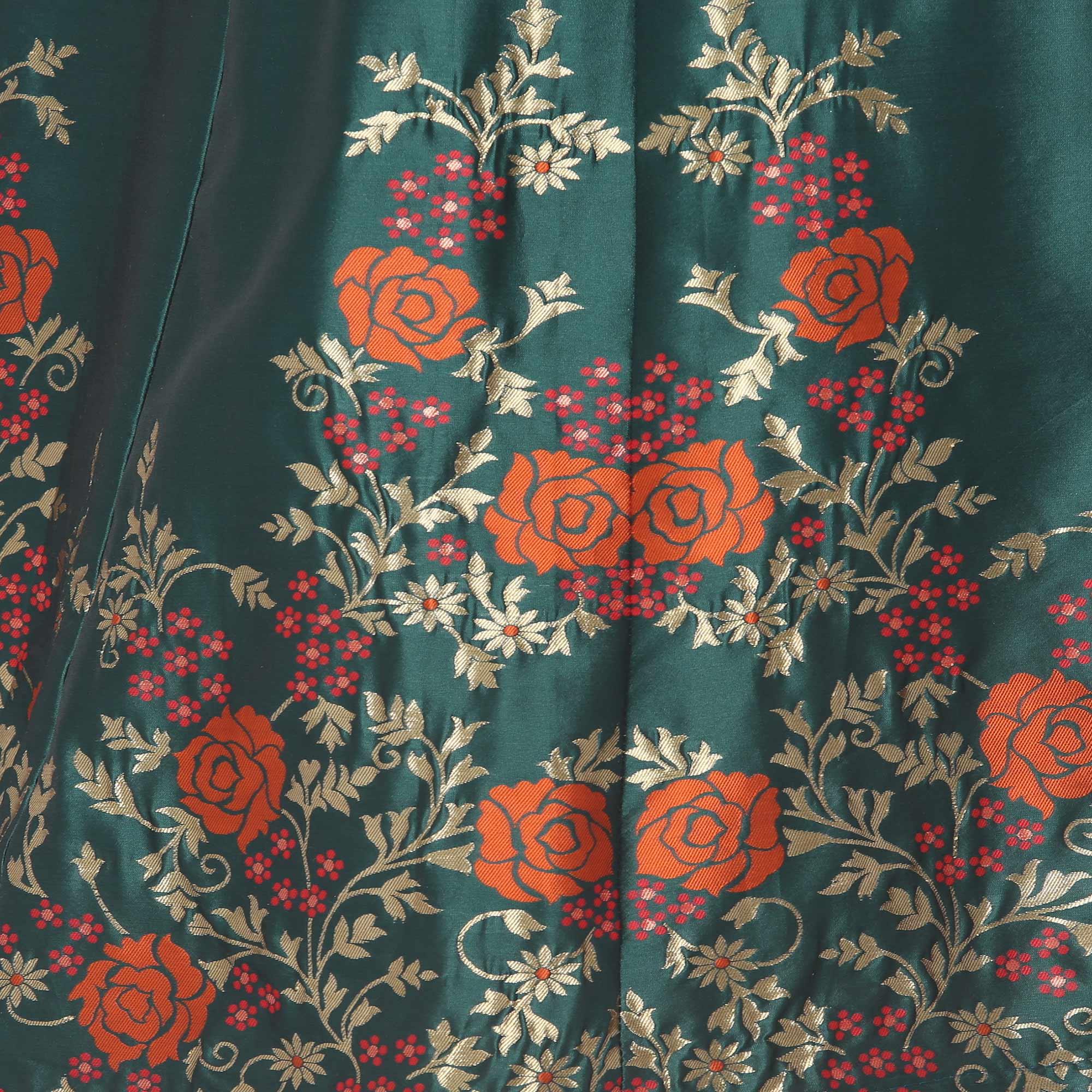 Green-Red Festive Wear Floral Woven Jacquard Lehenga Choli - Peachmode