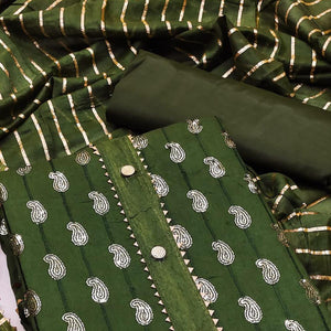 Green Sequence Embroidered Pure Cotton Dress Material - Peachmode