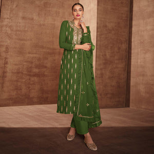 Green Sequence Embroidery Georgette Partywear Suit - Peachmode