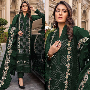 Green Sequence With Floral Embroidered Georgette Pakistani Suit - Peachmode