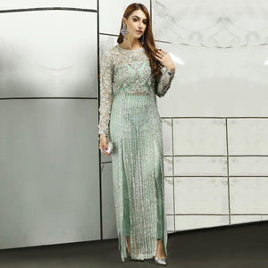 Green Sequence With Floral Embroidered Net Pakistani Suit - Peachmode