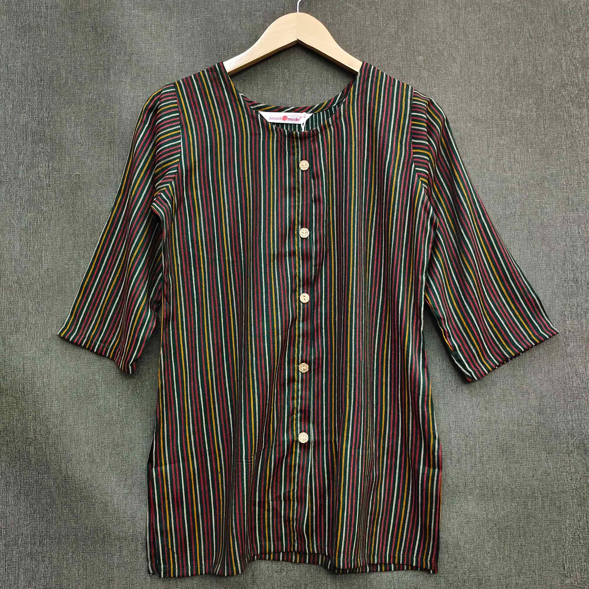 Green Striped Printed Rayon Top - Peachmode