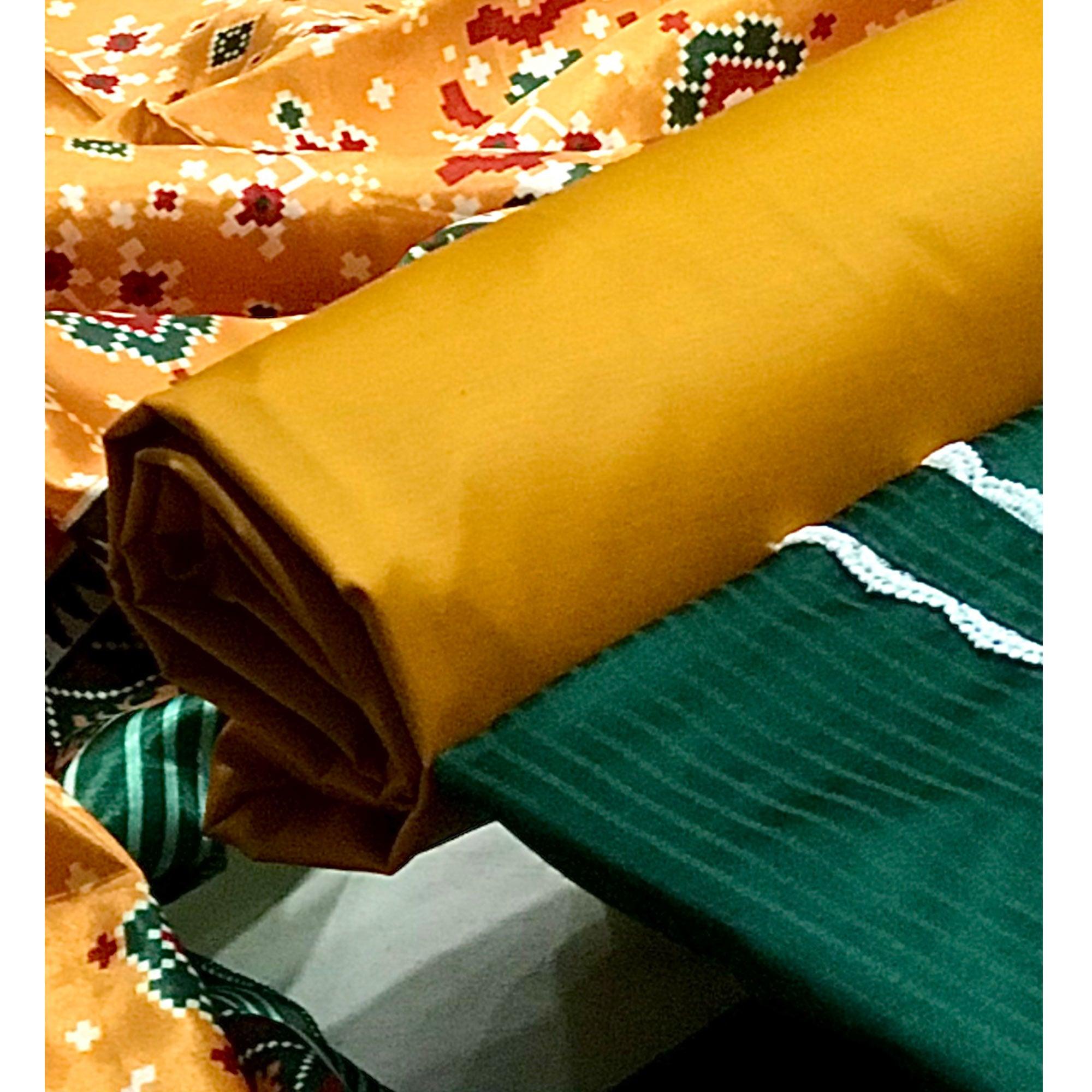 Green Striped Printed Satin Dress Material - Peachmode