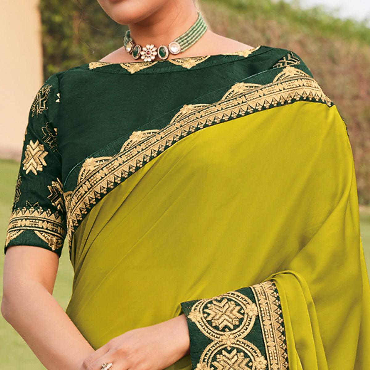 Green Woven Art Silk Half & Half Saree With Border - Peachmode