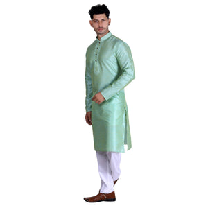 Green Woven Art Silk Men's Kurta Pyjama Set - Peachmode