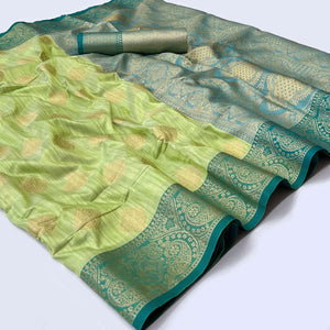 Green Woven Art Silk Saree - Peachmode