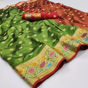 Green Woven Art Silk Saree - Peachmode